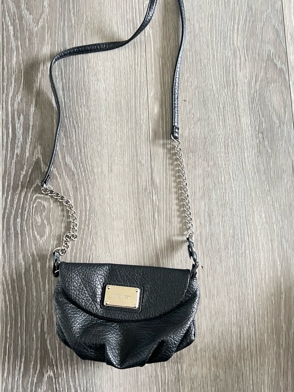 Anne Klein Black Pebbled Leather Chain Strap Crossbody Purse